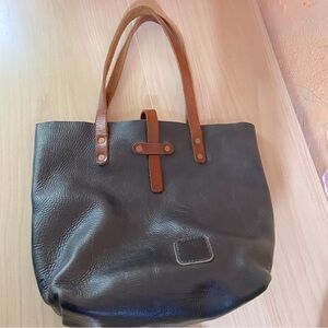 KMM & CO Bison Learher Tote Shoulder Bag Green 13x16 Made In USA Casual Everyday